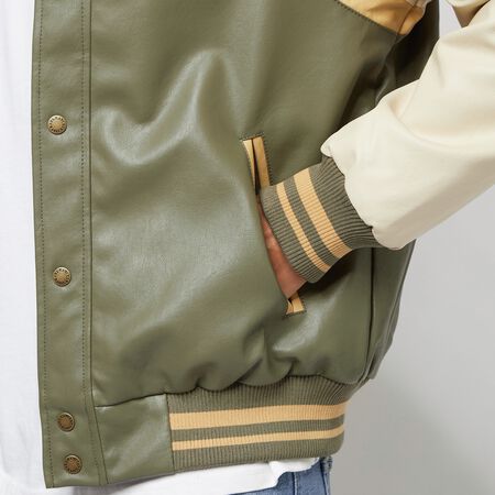 Block Fake Leather College Jacket 